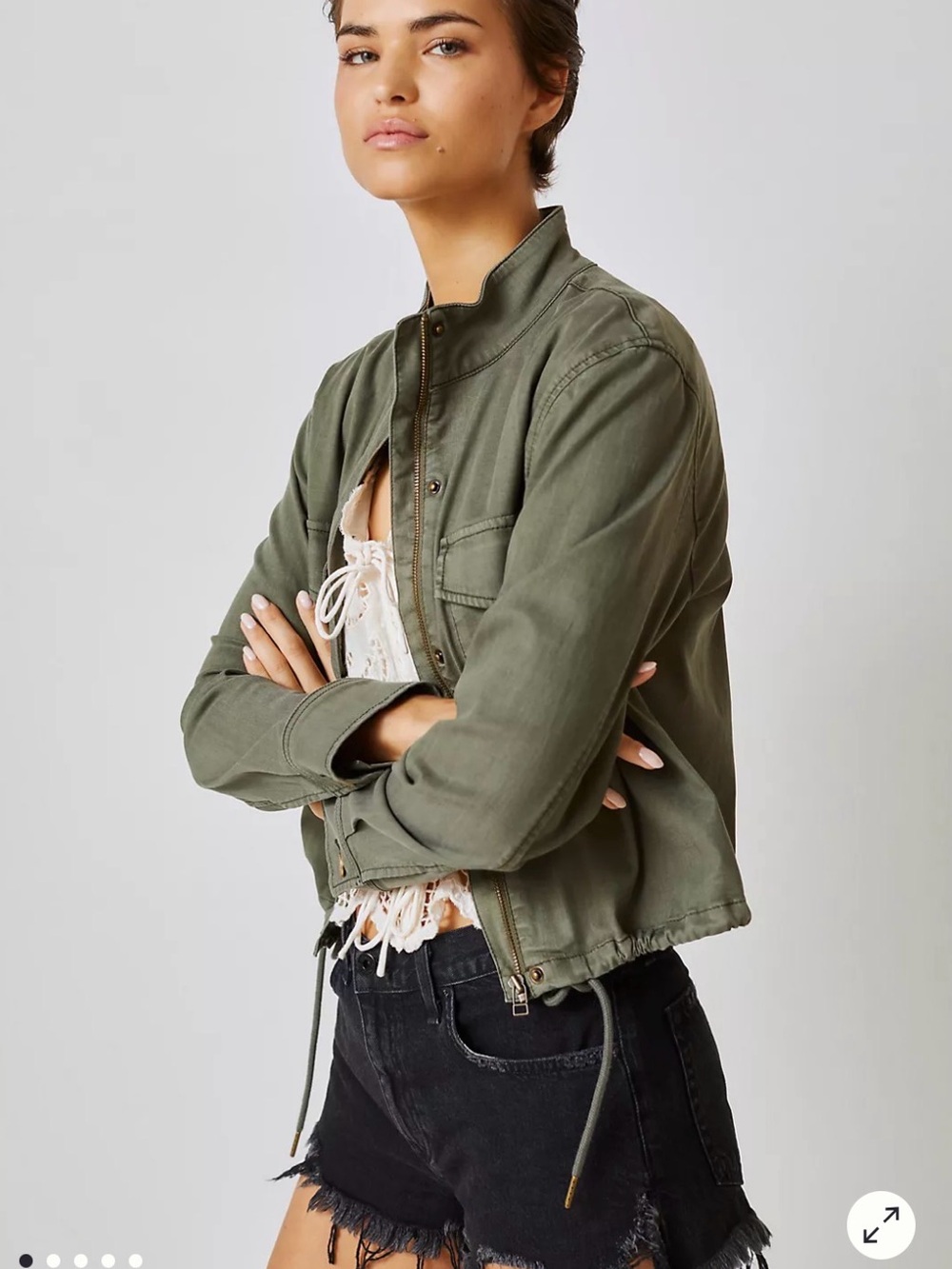 Anthropologie Sanctuary Dylan Olive Green Drawstring-Hem Utility Jacket Coat M